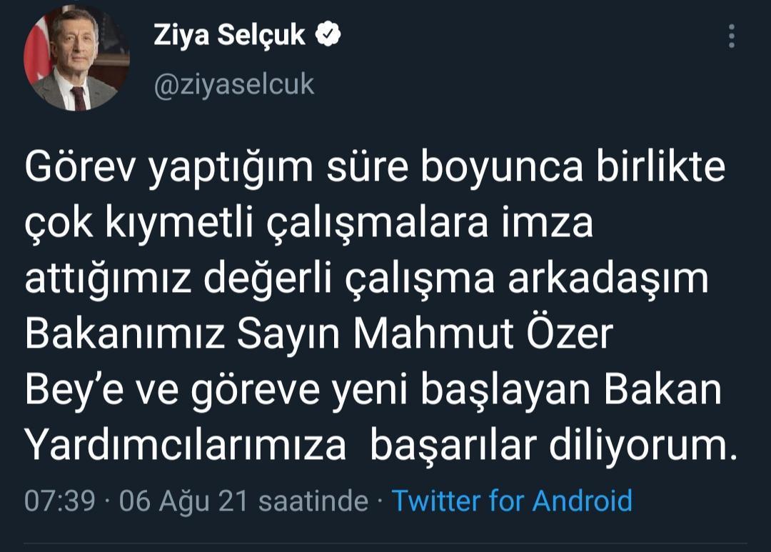 Ziya Selçuk: Milli Eğitim Bakanlığı görevim bugün itibarıyla nihayetlenmiştir