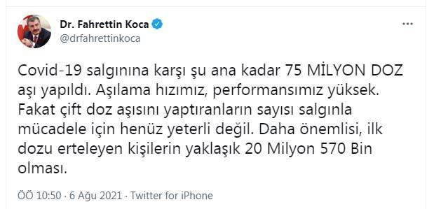 Bakan Koca: 75 Milyon Doz aşı yapıldı