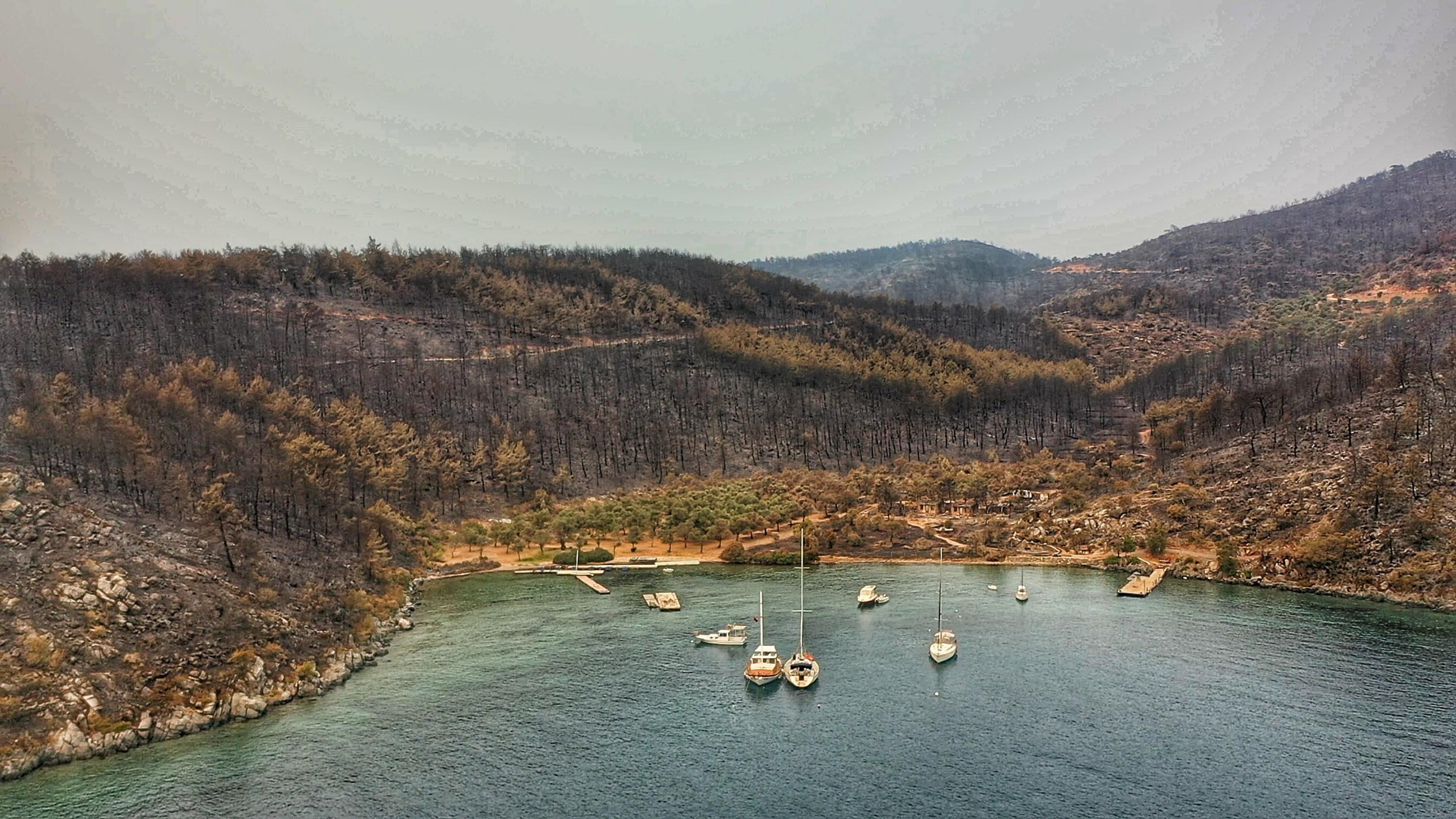 Damage caused by wildfire in Bodrum and Milas were viewed from the air