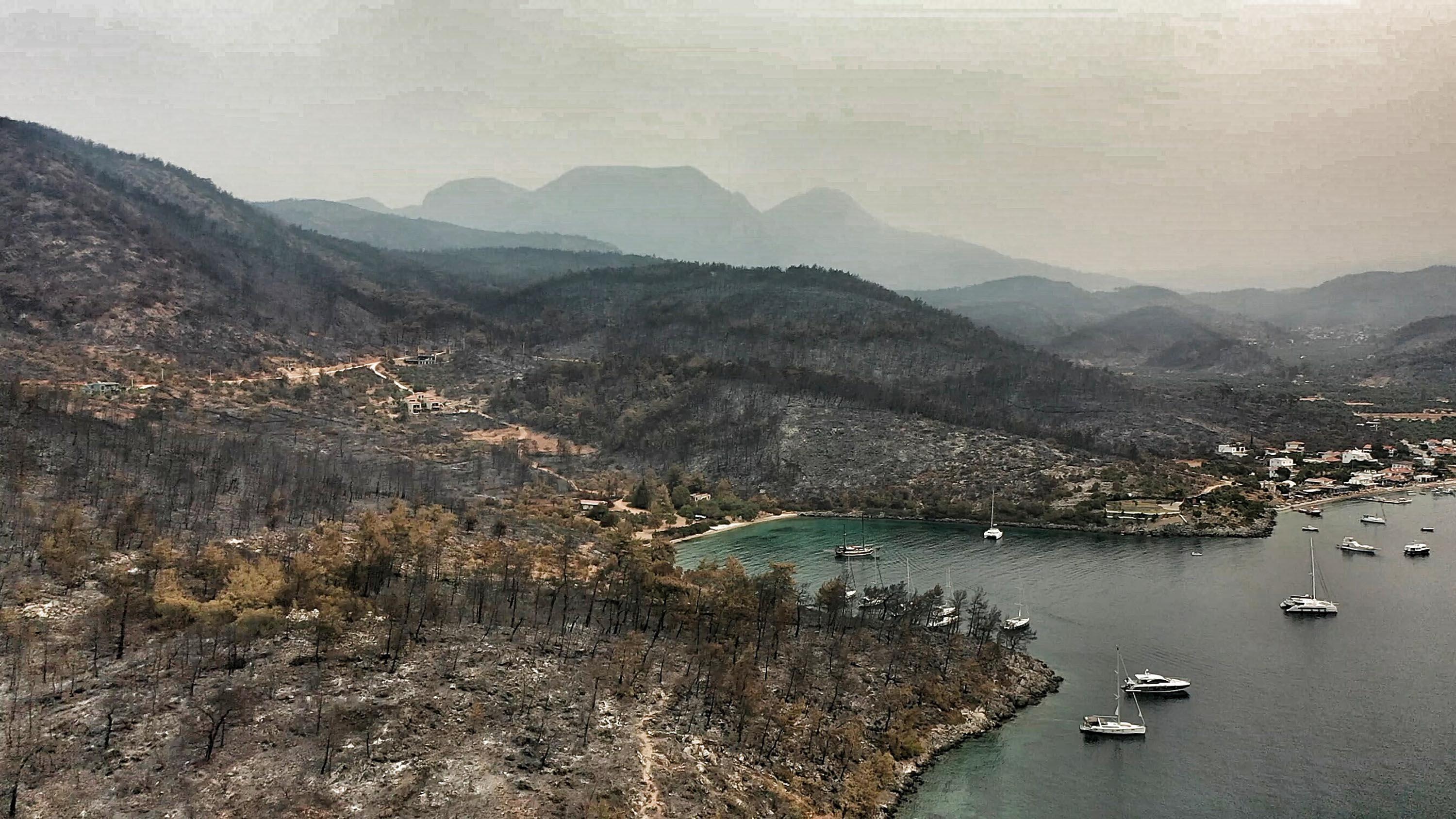 Damage caused by wildfire in Bodrum and Milas were viewed from the air