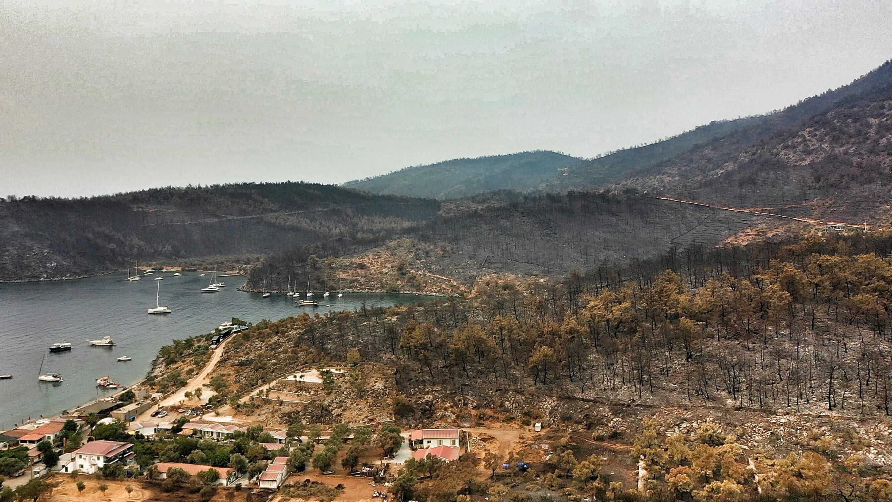 Damage caused by wildfire in Bodrum and Milas were viewed from the air