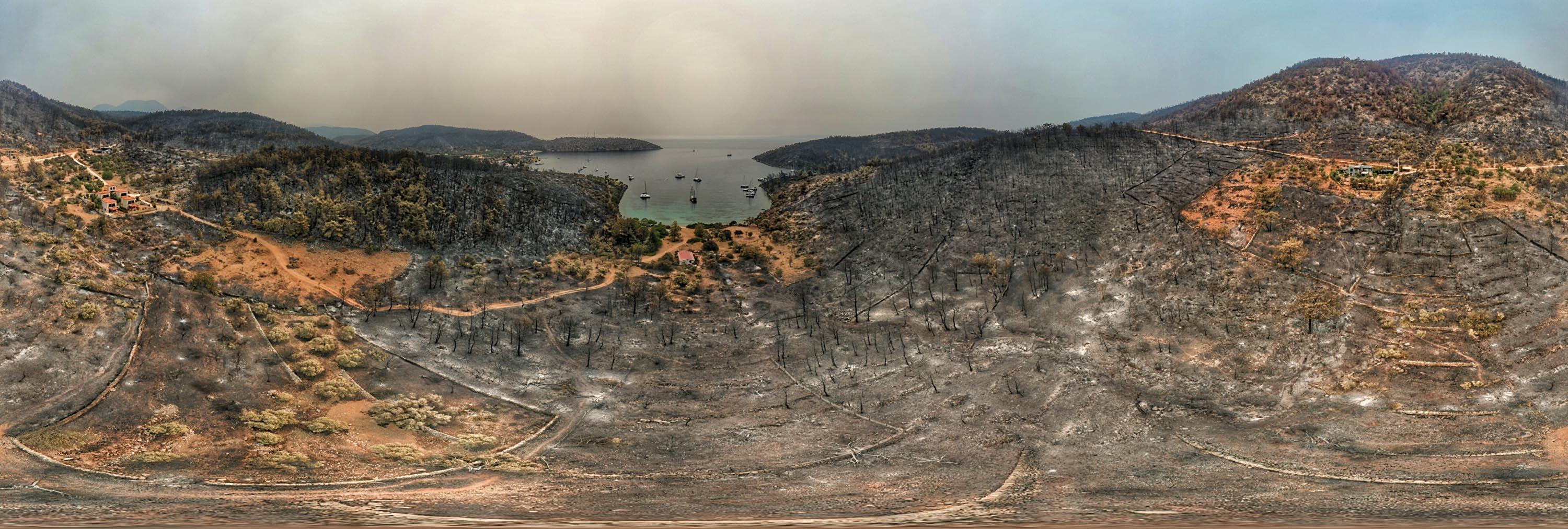 Damage caused by wildfire in Bodrum and Milas were viewed from the air