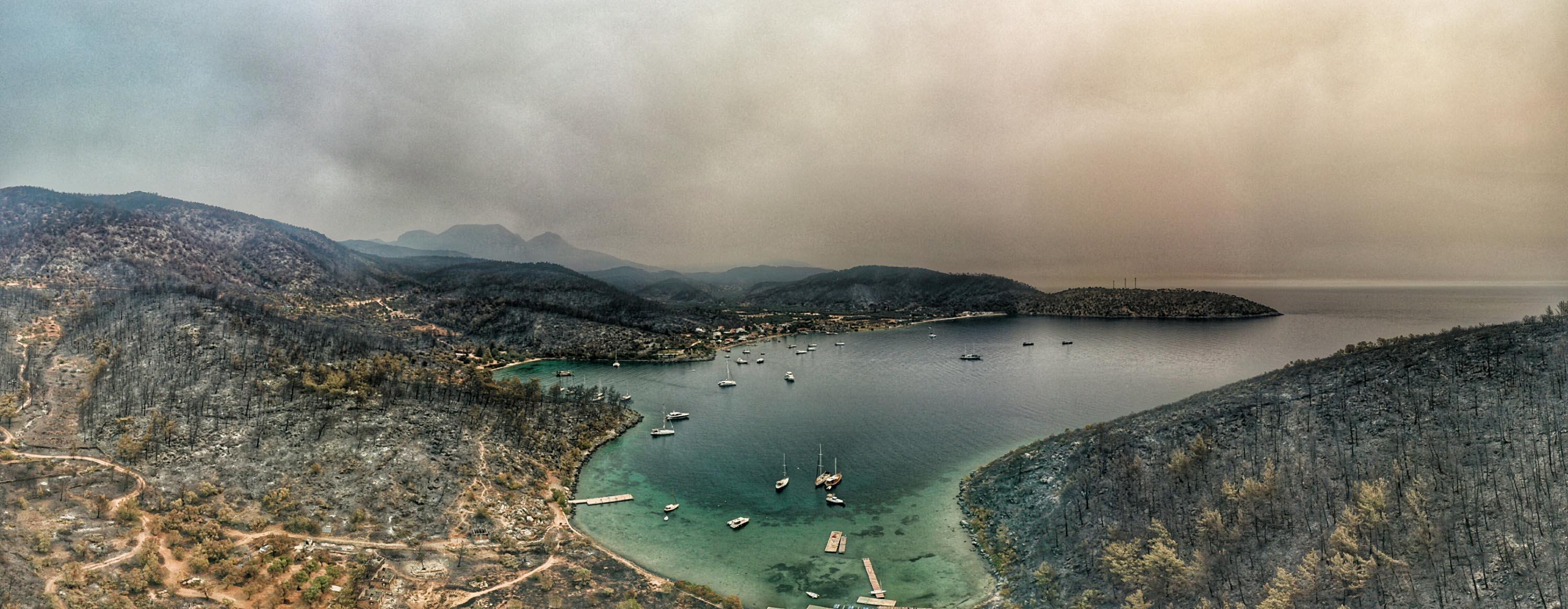 Damage caused by wildfire in Bodrum and Milas were viewed from the air