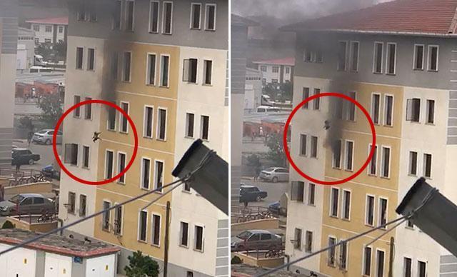 5 katlı binada çıkan yangında anne ve kızı açılan battaniyeye atlayarak kurtuldu