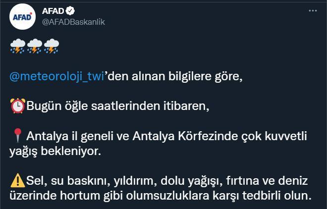 AFADdan Antalya için sel uyarısı