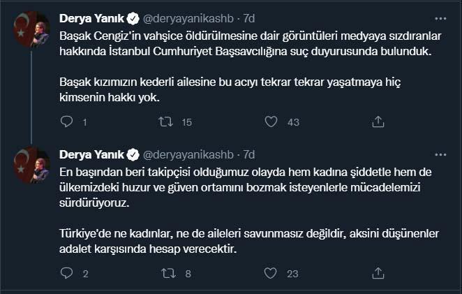 Bakan Yanıktan Başak Cengiz açıklaması: Görüntüleri sızdıranlar hakkında suç duyurusunda bulunduk