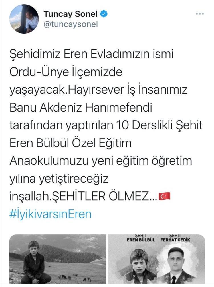 Şehit Eren Bülbülün adı, Orduda anaokulunda yaşatılacak