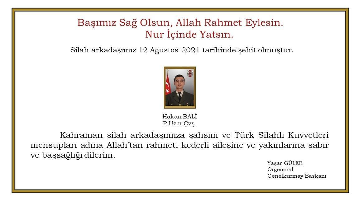 Pençe- Şimşek Operasyonu bölgesinde teröristlerden taciz atışı: 1 şehit
