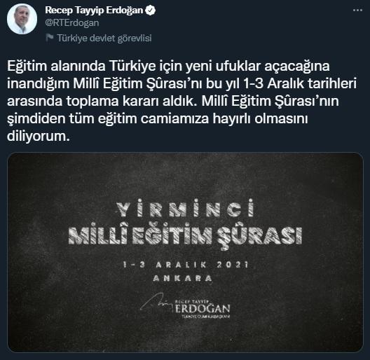 Cumhurbaşkanı Erdoğan: Milli Eğitim Şurası, 1- 3 Aralıkta toplanacak