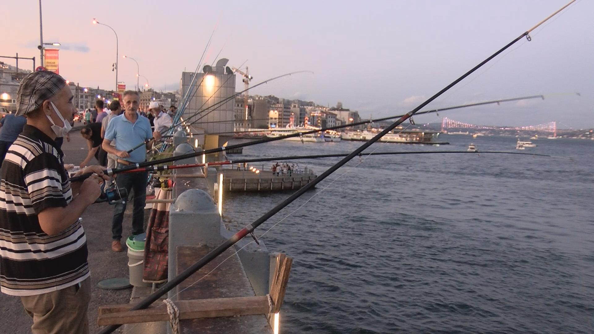 Galata Köprüsünde balık bereketi
