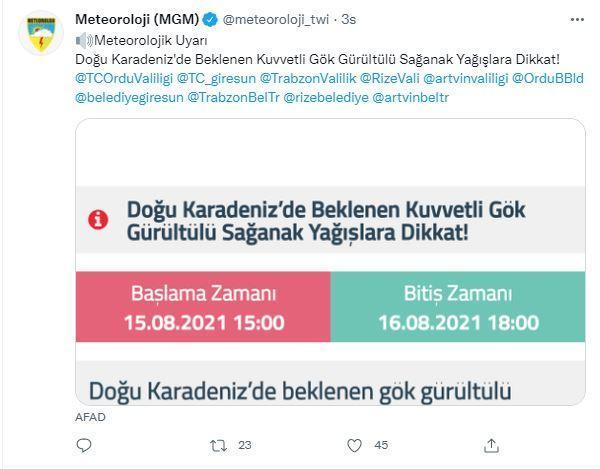Meteorolojiden Doğu Karadeniz için sel uyarısı