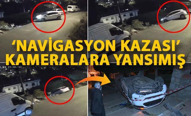 Navigasyonda araç yerine yaya yolunu açınca otomobili merdivende asılı kaldı