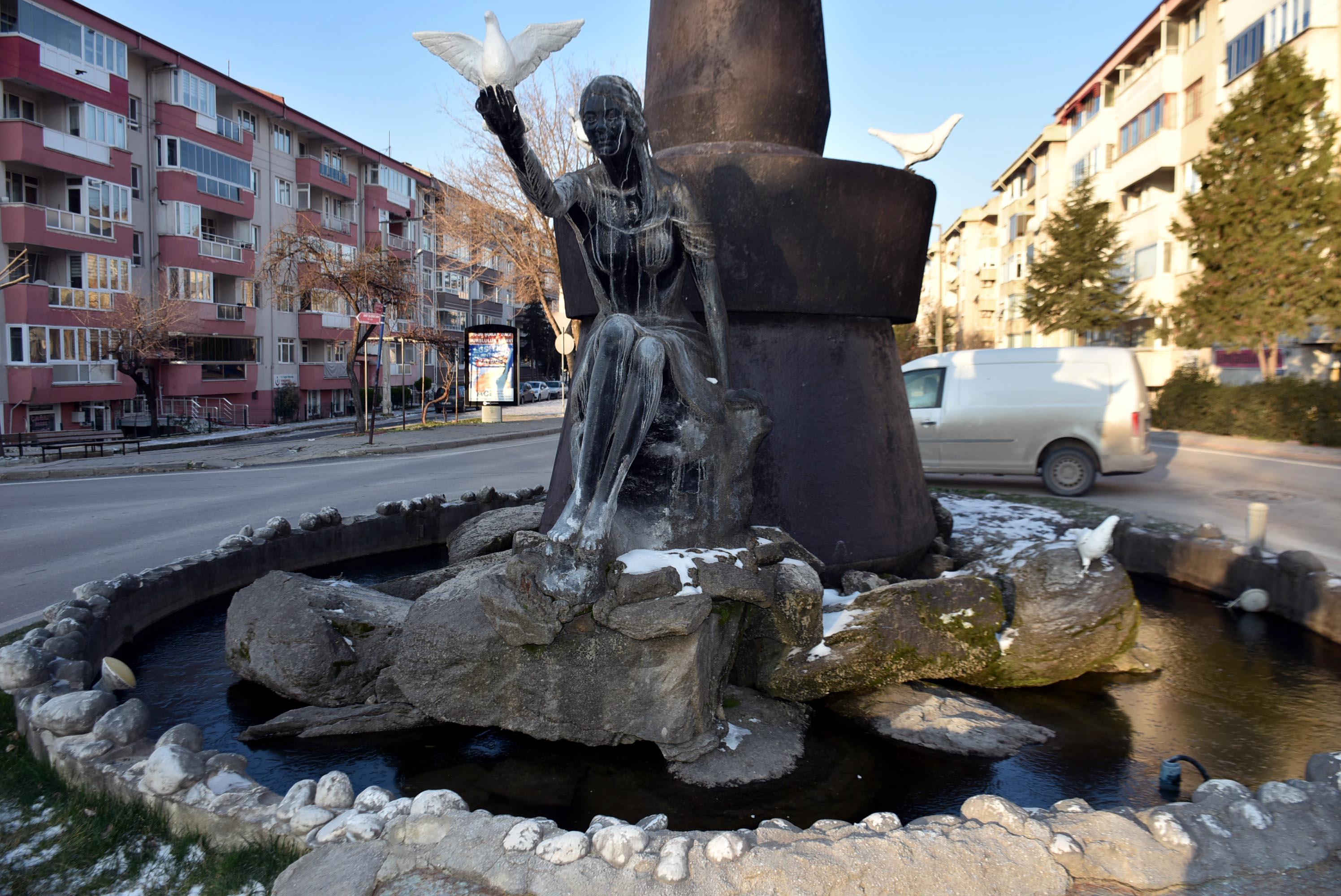 Edirnede süs havuzları buz tuttu