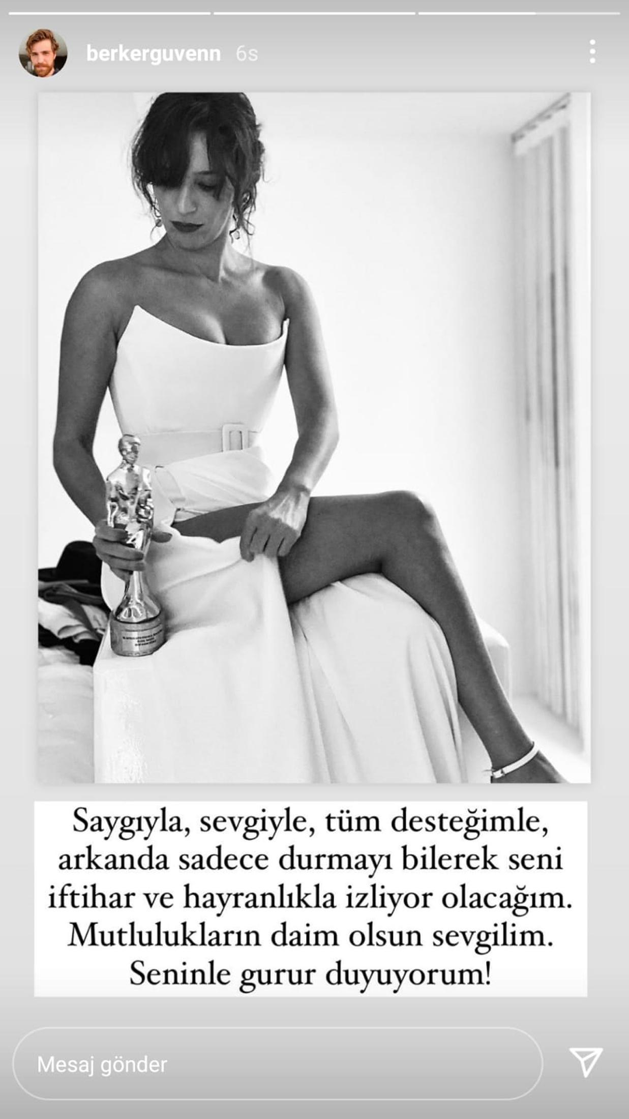 En İyi Kadın Oyuncu Nihal Yalçına, oyuncu sevgilisinden destek