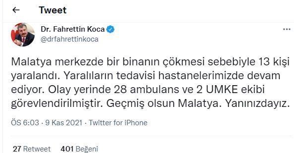 Malatyada 2 katlı bina çöktü: 13 kişi kurtarıldı