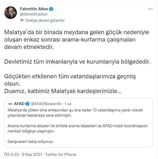 Malatyada 2 katlı bina çöktü: 13 kişi kurtarıldı