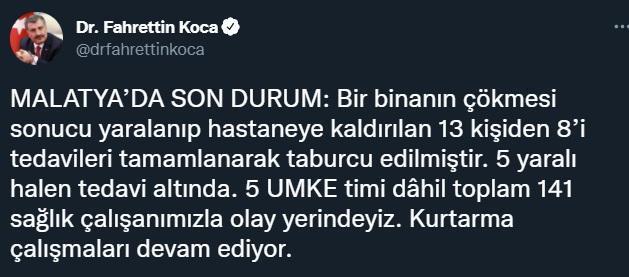 Malatyada 2 katlı bina çöktü: 13 kişi kurtarıldı