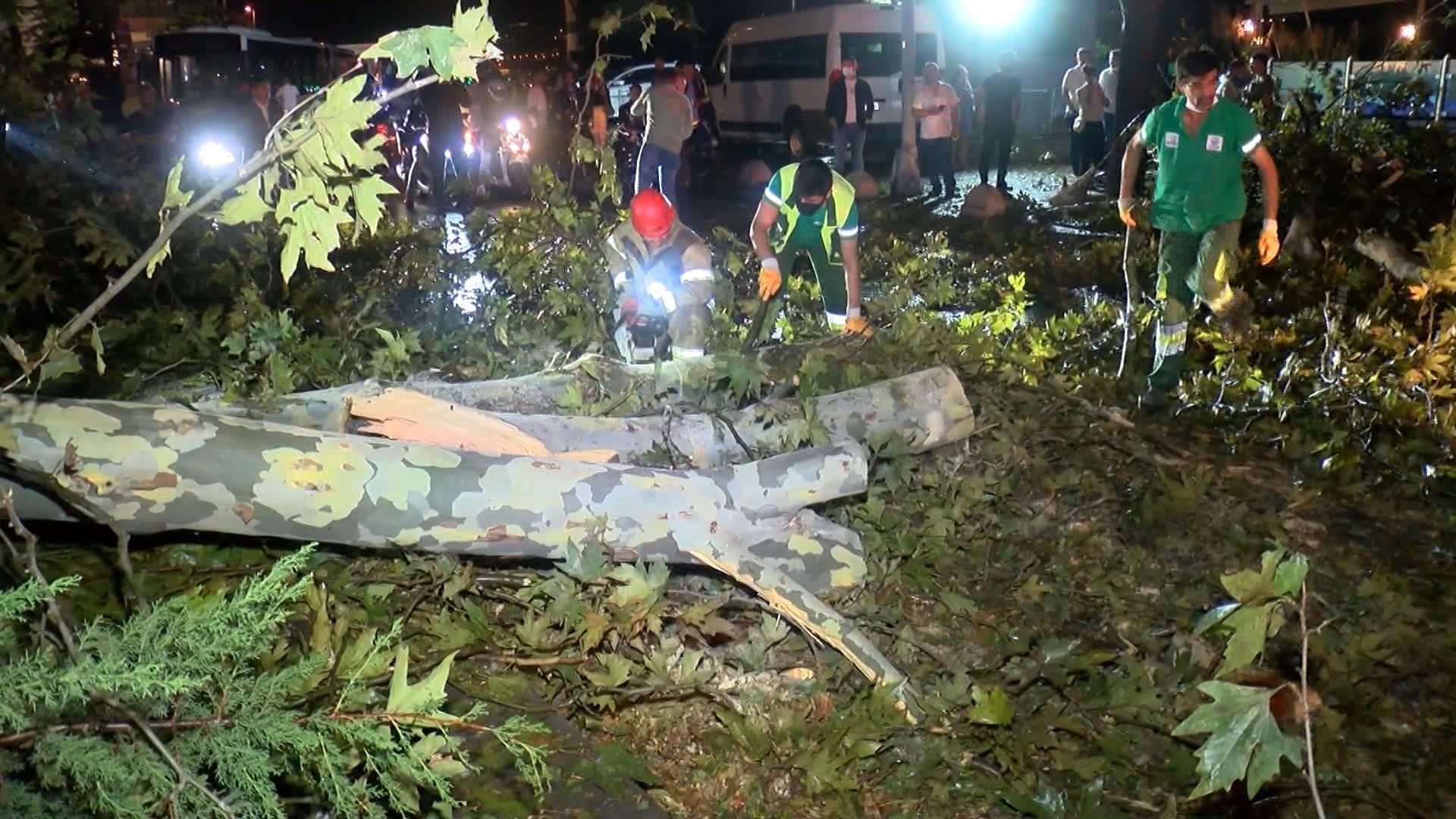 İstanbulda etkili olan fırtına ve doluda çatılar uçtu ağaçlar devrildi araçlar zarar gördü