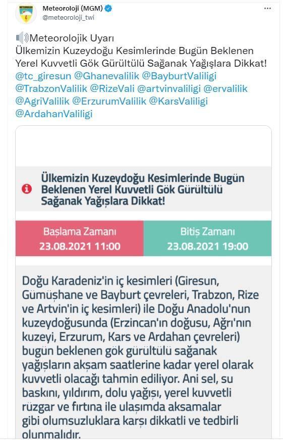 Meteorolojiden Doğu Karadeniz ve Doğu Anadolu için sel uyarısı