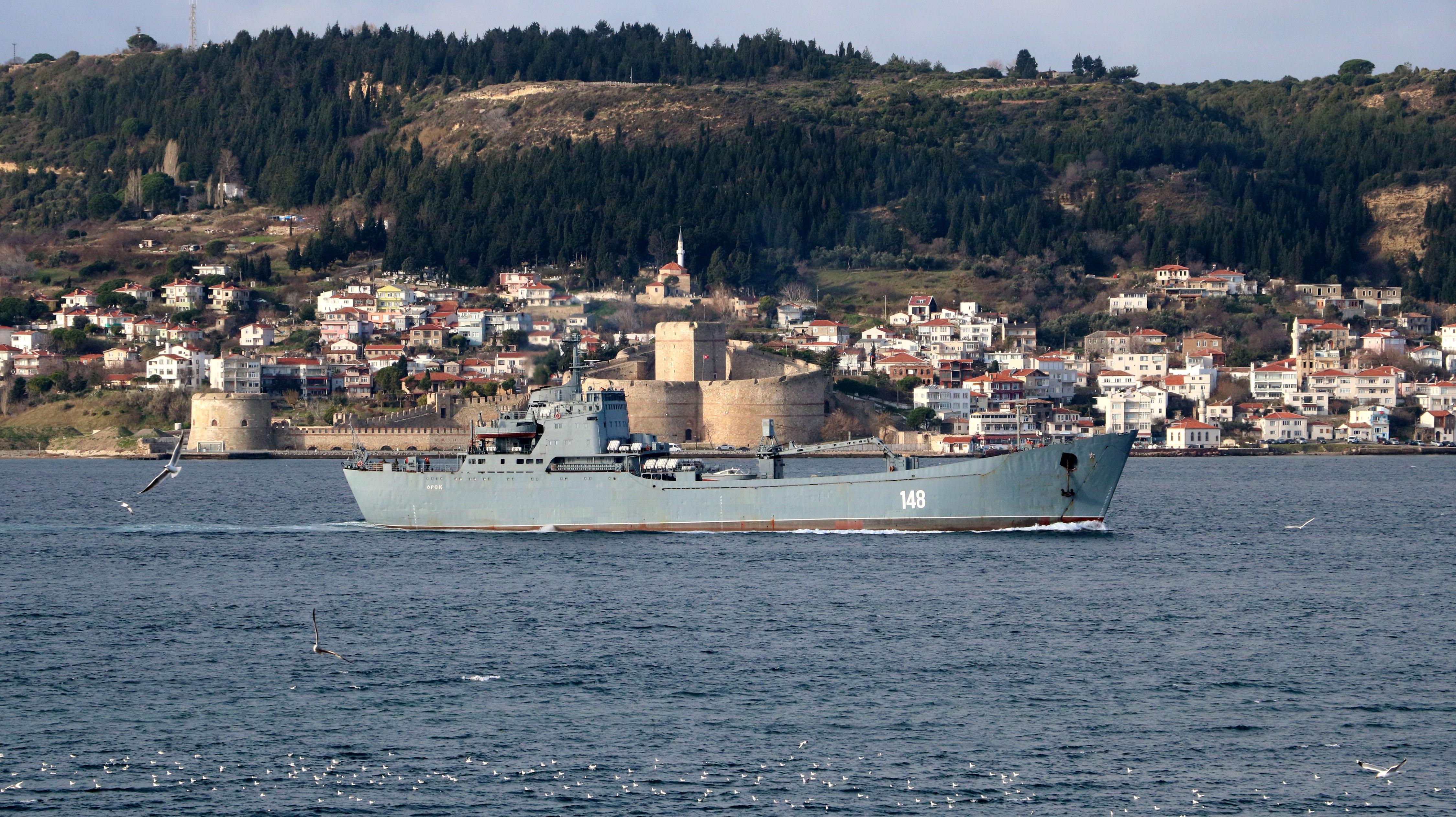 Russian warship Orsk passed through the Dardanelles