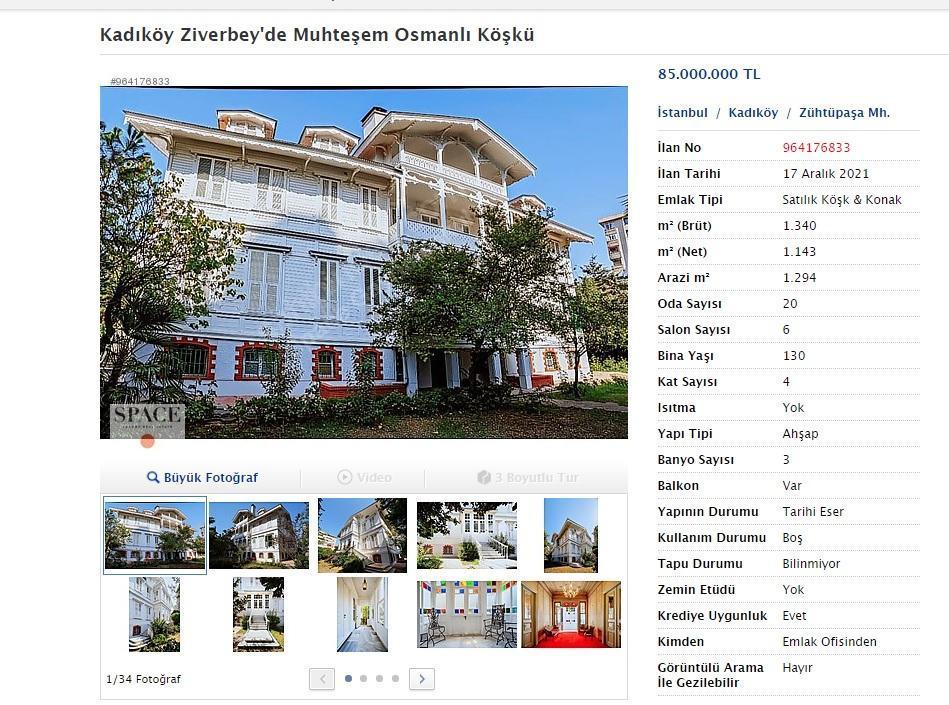 Tarihi Razi Trak Köşkü 85 milyon liraya satışa çıkarıldı