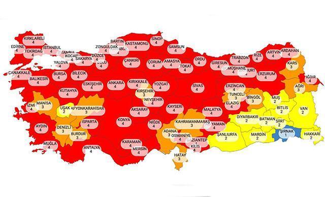 İllere göre risk haritası güncellendi