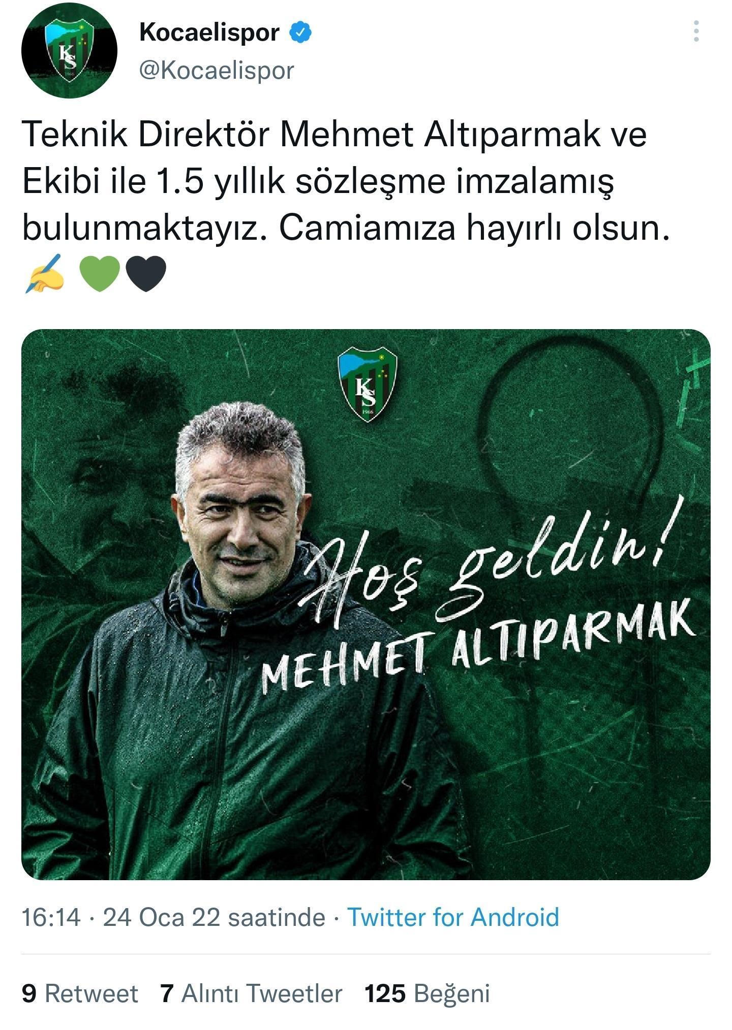 Kocaelisporda Mehmet Altıparmak dönemi başladı