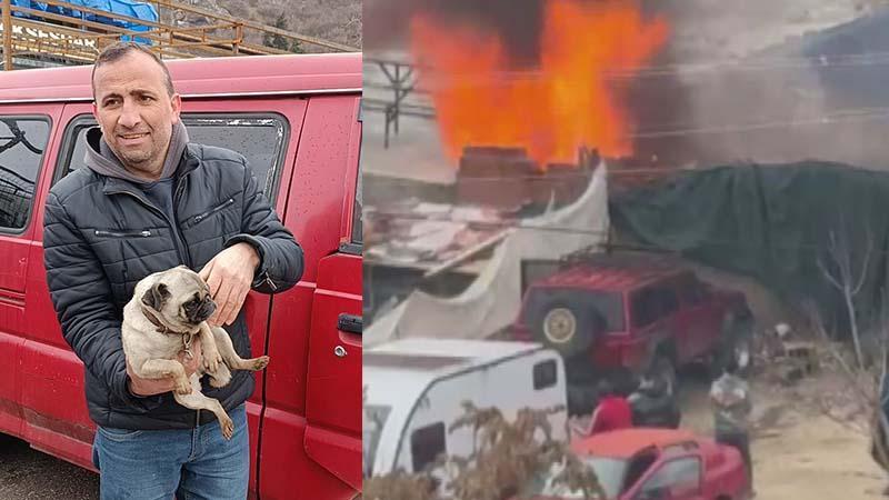 İş yerindeki yangında mahsur kalan yavru köpek kurtarıldı