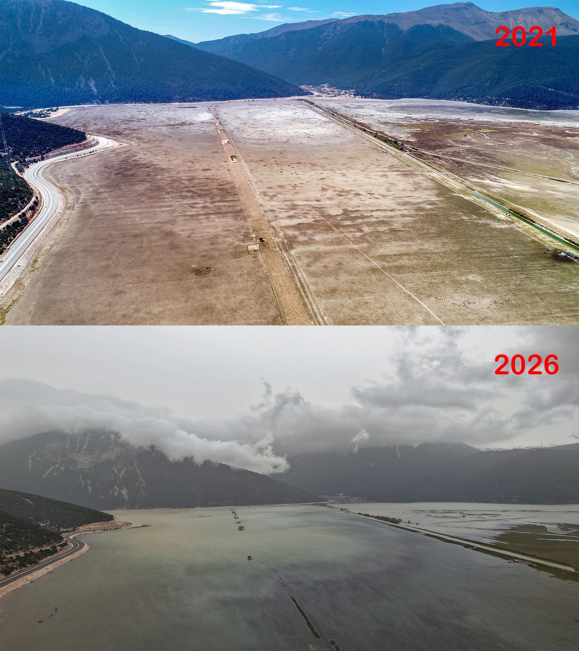 Hayvanların otladığı Avlan Gölü’nde su sevinci