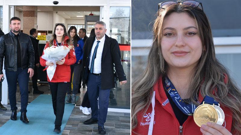 Avrupa şampiyonu olan atıcı Damla Köse, Erzurum’da çiçeklerle karşılandı