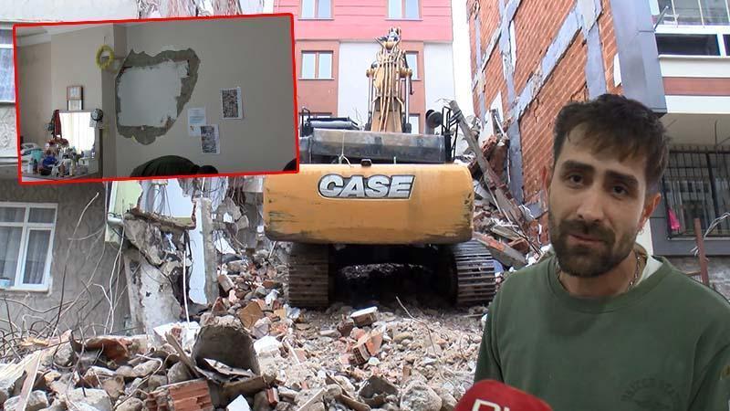 Küçükçekmece’de yıkım sırasında bitişikteki binada bulunan daire zarar gördü: Ev sallanıyor