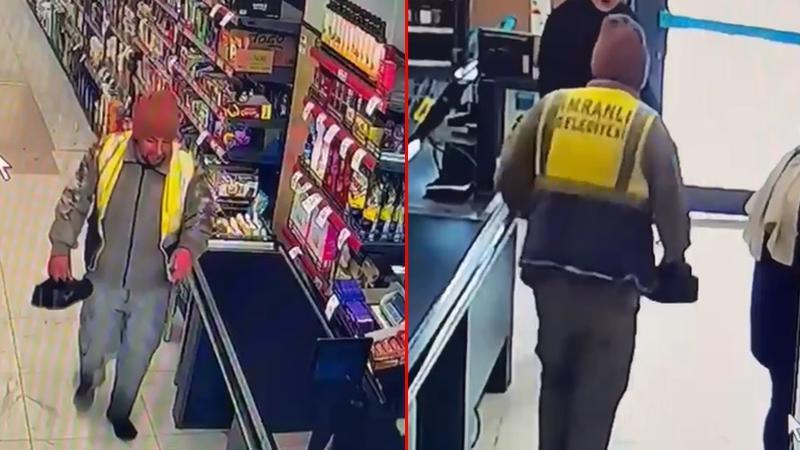 Temizlik işçisi, ayakkabılarını çıkarıp markete girdi