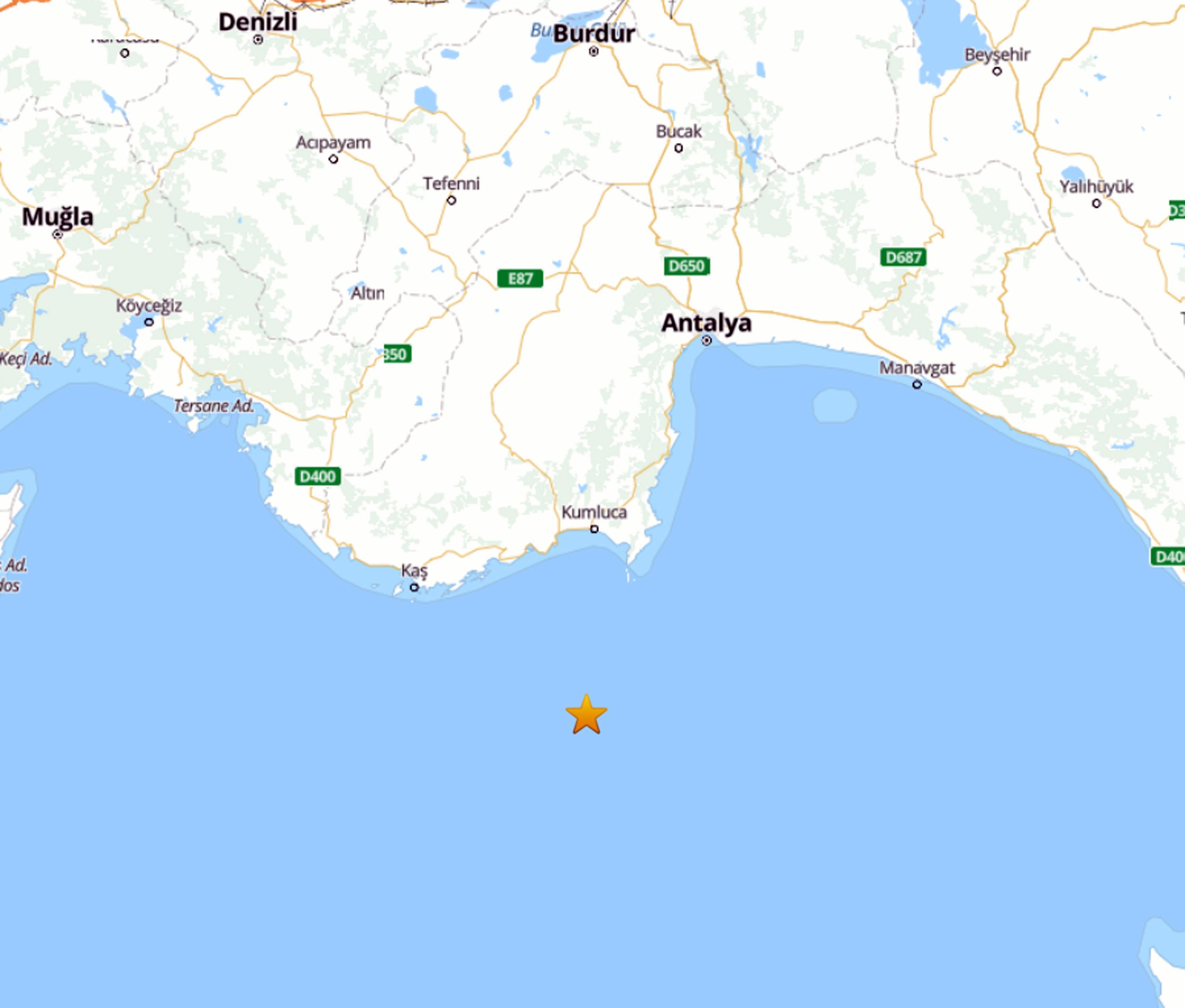 Antalya açıklarında 4.7 büyüklüğünde deprem