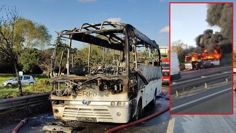 Bayrampaşa’da servis midibüsü alev alev yandı