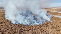 Konya Gök Gölü'ndeki sazlık bölgedeki yangın 2'nci gününde devam ediyor