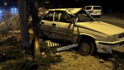 Ağaca ve aydınlatma direğine çarpan otomobilin sürücüsü yaralandı