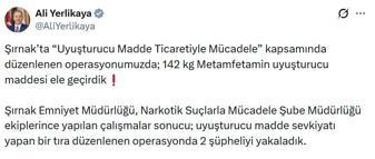 Şırnak'ta 142 kilo metamfetamin ele geçirildi: 2 gözaltı