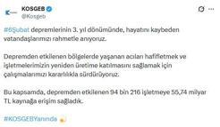 KOSGEB: Depremden etkilenen 94 bin 216 işletmeye 55,74 milyar TL kaynak sağladık