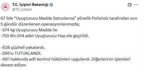 67 ilde uyuşturucu operasyonu; 266 tutuklama