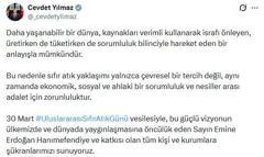 Cevdet Yılmaz'dan 'Uluslararası Sıfır Atık Günü' mesajı