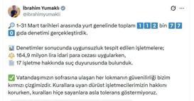 Bakan Yumaklı: Martta 112 bin 770 gıda denetimi gerçekleştirdik