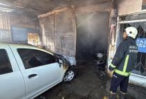 Tamirhanede yangın; 4 motosiklet ve 1 otomobil zarar gördü