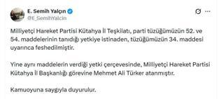 MHP'li Yalçın: Kütahya İl Teşkilatı feshedildi