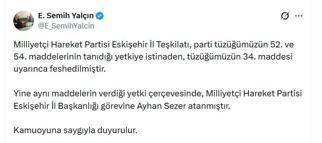 MHP'li Yalçın: Eskişehir İl Teşkilatı feshedildi