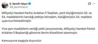MHP, Ardahan Teşkilatı'nı feshetti
