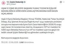 Eşme Belediye Başkanı Tozan görevden uzaklaştırıldı