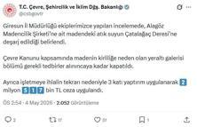 Giresun'da dereyi kirleten maden şirketine 2 milyon 517 bin TL ceza