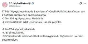 77 ilde uyuşturucu operasyonu: 1187 tutuklama