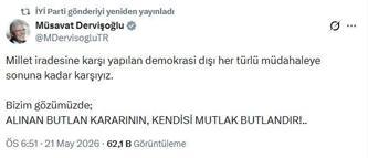 Dervişoğlu: Demokrasi dışı her türlü müdahaleye karşıyız