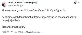 Bakan Memişoğlu'ndan Kadir İnanır için başsağlığı mesajı